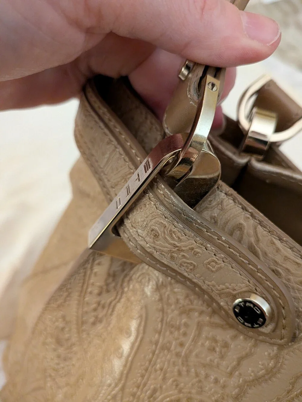Etro Taupe Paisley-Embossed Leather Shoulder Bag With Dust Bag